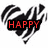 Animated heart-shaped icon with black and white striped pattern, red text overlays changing across frames.