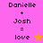Pixelated text displays Danielle + Josh = love with a star symbol, shown in two color variations across a split background.
