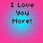 Four identical pixelated text icons arranged in a on pink background, each displaying "I Love You More!" with blue gradient circles