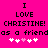 Bright pink background with black pixelated text reading "I LOVE CHRISTINE! as a friend" and five white/pink heart symbols below.
