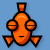 Pixelated orange fish with black outlines on blue background, showing four distinct expressions and two bubble positions.