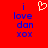 Red background with blue text reading 'i love dan xox' and a white pixelated heart symbol above the text.