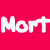 Pixelated animal character with brown and white fur appears in two poses against pink background, one showing text 'Mort' on solid red