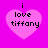 Four identical pink heart-shaped icons with black text "i love tiffany" on a bright magenta background, arranged in a