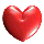 Five red heart shapes with glossy highlights arranged in two on a gray background, showing progressive pixelation from left to right