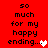 Red background with black text reading "so much for my happy ending..." and a heart symbol, displayed in two variations.