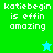Green and cyan pixelated text displays 'katiebegin is effin amazing' with a blue star on green background above a cyan section containing a green star.