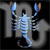 Pixelated static icon of a stylized scorpion with blue and white highlights on dark gray body against black background, appearing to be part of a zodiac-themed buddy icon set.