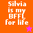 Pixelated text "Silvia is my BFFL for life" on four colored backgrounds with a star symbol changing color.