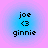 Four identical square icons with blue gradient backgrounds and pink outer borders display text 'joe', '<3', and 'ginnie' in black pixelated font.