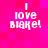 Four identical pixelated text on a pink background, each displaying 'I love Blake!' in white block letters with exclamation marks