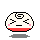 Four pixel-art frames of a round character with red and white coloring, showing facial expression changes across the animation sequence.