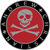 Circular icon with black outer ring and red central circle containing a gray skull and crossbones symbol.