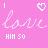 A 4-frame animated contact sheet of a pink buddy icon with pixelated text and heart symbols, showing variations in the phrase "HIM SO" vs. "HIM SO MUCH" across frames.