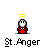 Pixel art animation of two angelic figures in red and orange robes with halos, performing sequential hand gestures against a gray background.