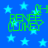 Blue background with light blue stars and green text reading 'RENEE ZELLEW' in pixelated font, repeated in four quadrants.