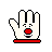 Pixelated hand icon with red nose, black eyes and mouth on white background; green text 'Original Icons .com' on dark green background.