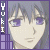 Pixelated anime-style character with changing facial expressions and eye shapes , bordered by vertical text strips