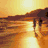A 4-frame animated contact sheet showing a beach sunset with palm trees and water reflections, rendered in warm orange and yellow tones.