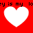 Red background with four white heart shapes and repeated black text fragments reading 'ey is my' and 'loy is my' in pixelated font.