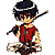 Pixelated character in red sleeveless top and white pants, black hair with headband, holding brown object, performing sequential hand gestures across three
