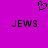 A static image with a solid magenta background featuring a pixelated black heart symbol above two identical pixelated text blocks reading 'JEWS' in uppercase.