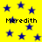 Yellow background with scattered blue stars and repeated black text reading "Meredith" in pixelated font.