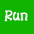 Green, red, and gray horizontal bands display 'Run Forest Run!' and 'Stop Forest Stop!' text in white pixelated font.