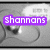 A grayscale cartoon-style image with three distinct text overlays in purple outlined white font: 'Shannans', 'Page', and 'Rocks' across different sections.