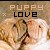 Two side-by-side animated frames show a puppy's face with 'PUPPY LOVE' text; the left frame has black text, right frame has light brown text.