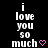 Pixelated text reads 'i love you so much' with a pink heart symbol, arranged in three vertical on black background; rightmost shows partial gray area at bottom-right corner