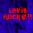 Red pixelated text 'levib ROCKS!!!' on a blue background with a gray in the bottom right