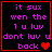 A 4-frame animated contact sheet showing a pixel art text-based icon with pink and red elements on black background, displaying variations of the phrase "it sux wen the l u luv dont luv u back" alongside heart symbols.