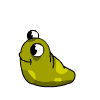 Green slug-like creature with large eyes and a small black-and-white antenna, shown in multiple poses including upright, leaning left, and curled.