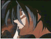 A sequence of animated frames showing a character with dark blue hair and brown skin transitioning through multiple facial expressions against a black background.