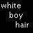 Pixelated text 'white boy hair' appears in two color variations on a black background, with cyan and white versions alternating across four visible states.