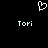 A black background displays a white pixelated heart symbol above two identical 'Tori' text labels in white block letters.