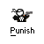 Pixel art animation of a masked character firing a gun with muzzle flash effects across four frames, each labeled "Punish" below.