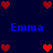 Pixelated blue text "Emma" appears in four positions on a dark blue background, surrounded by red heart icons in various arrangements.