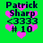 Green background with pink hearts and black text reading Patrick Sharp <3333 #10 in four identical