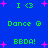 Blue background with green text and pink star shapes arranged in a pattern