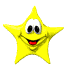 Six yellow star-shaped figures with white eyes, black pupils, and red mouths arranged in two on a gray background
