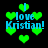 Pixelated green hearts and blue text reading "I love Kristian!" on a black background, with animated heart shapes changing position.