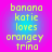 Pixelated yellow text on a pink-to-blue gradient background with four identical text blocks arranged in a