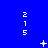 Blue background with repeated white '215' text and changing white symbols including plus signs, stars, and dots in a