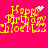 Pixelated yellow text 'Happy Birthday Joel' on bright pink background with animated white sparkles and heart.