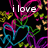 Pixelated animation with swirling pink, green, and blue lines over black background, displaying text 'i love michael.' in white lowercase letters.