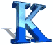 Three of blue gradient 'K' letters with light blue highlights and gray shadows on white backgrounds, separated by gray horizontal bars