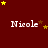 Dark red background with repeated white text 'Nicole' and scattered yellow and brown stars in a pattern