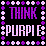 Static pixel art icon with black background featuring large text "THINK PURPLE" surrounded by a border of alternating purple and light pink crosses.